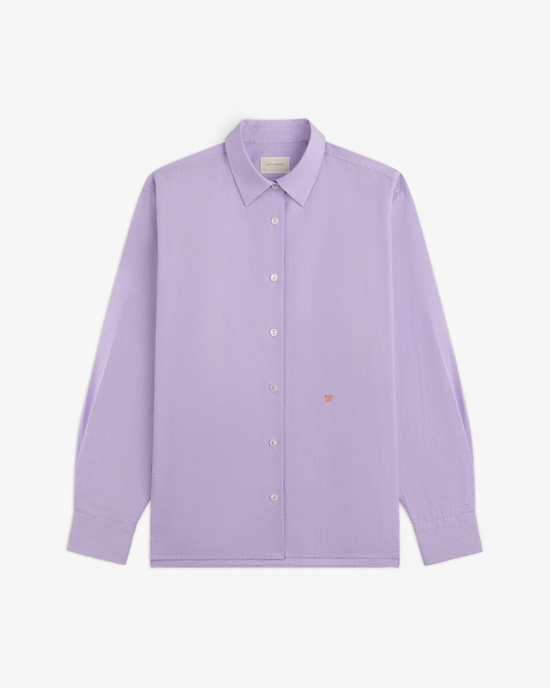 Light purple long-sleeve Button Down Poplin Shirt with a small embroidered logo on the chest.