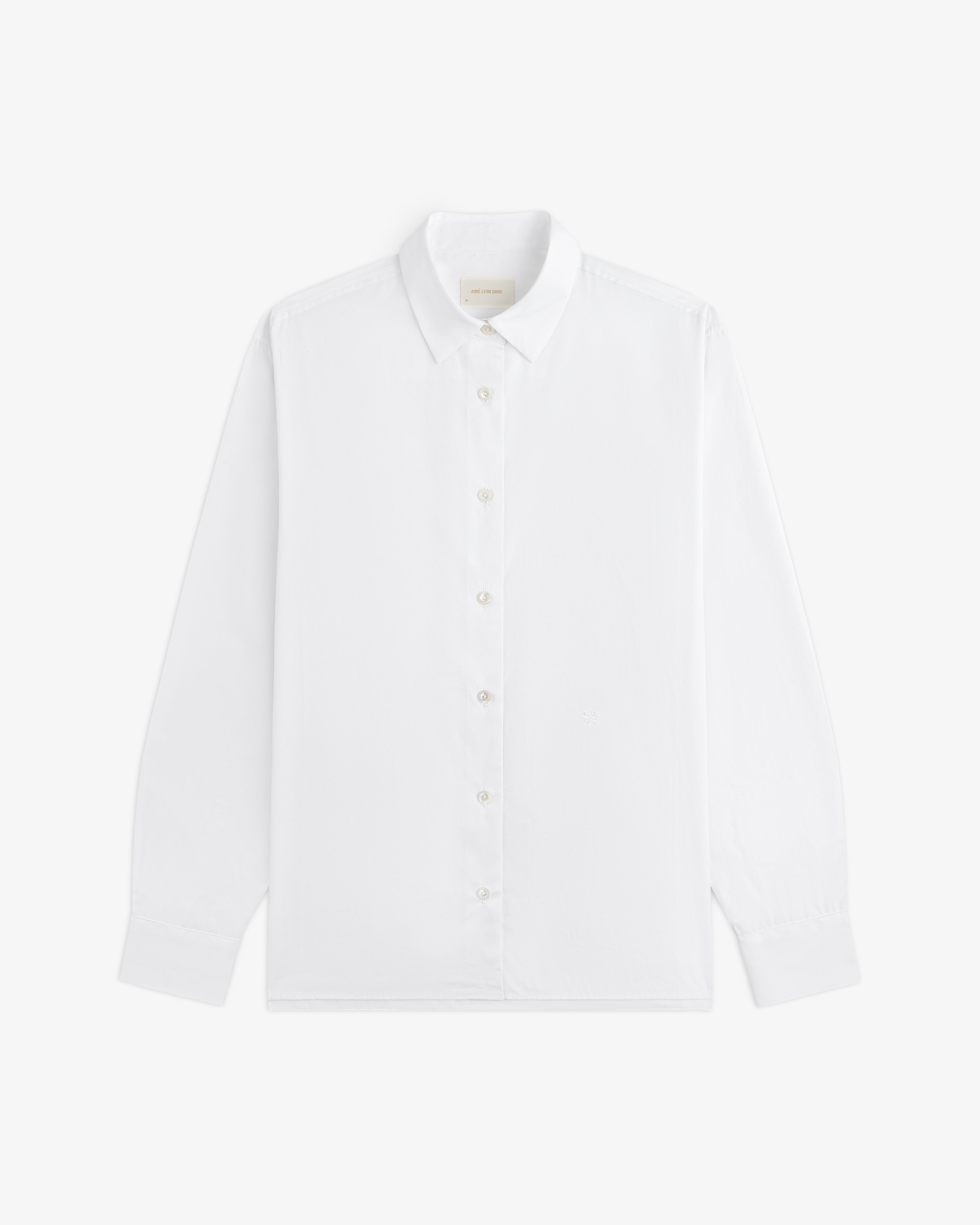 White Button Down Poplin Shirt with long sleeves and a collar.