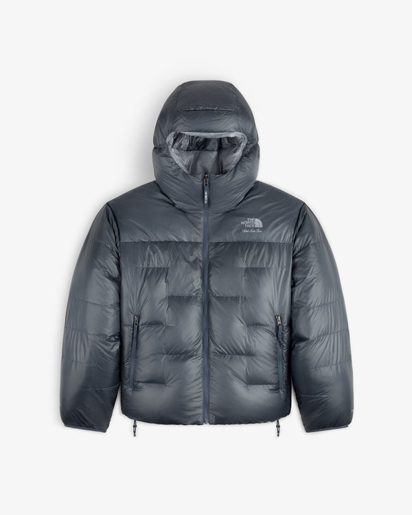 ALD/The North Face Reversible Pertex® Nuptse Jacket in gray with hood, zipper, and chest logo, on white backdrop.