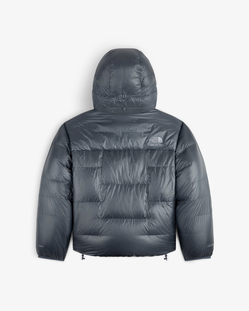 ALD/The North Face Reversible Pertex® Nuptse Jacket in dark gray with hood, back view on white background.
