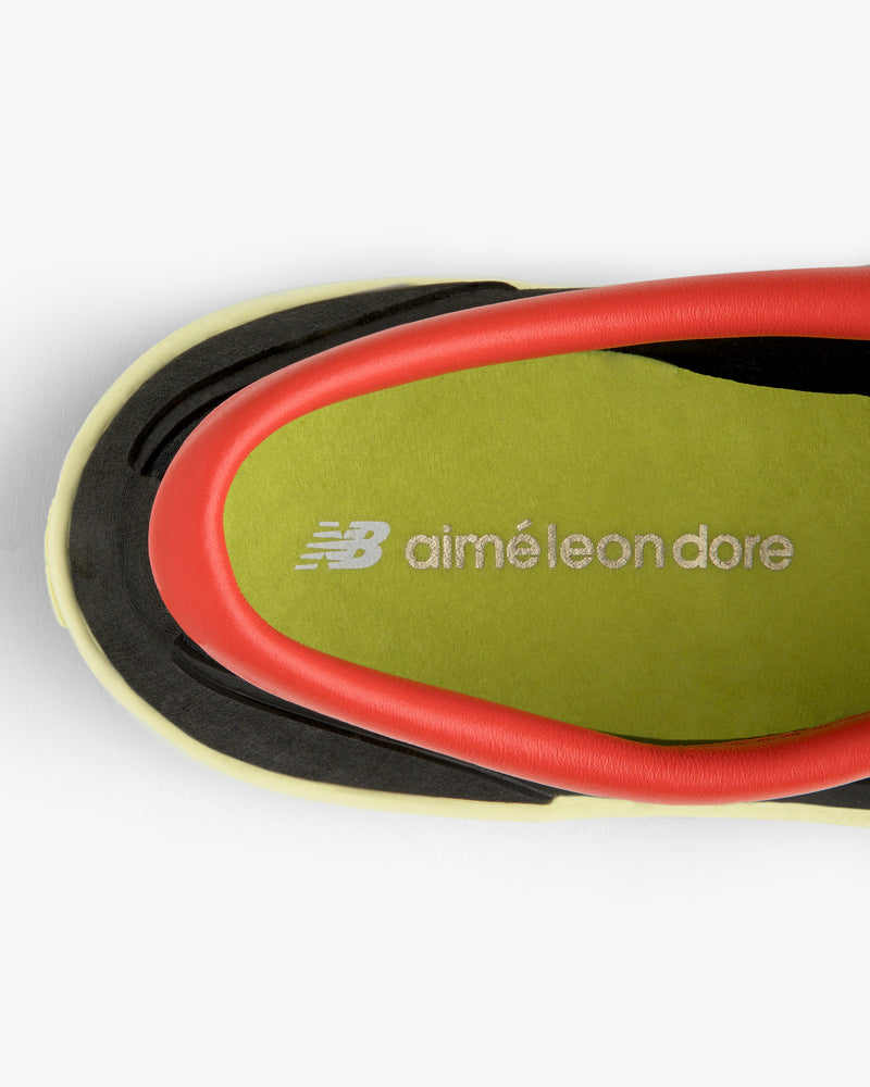 Top view of ALD / New Balance MT10T Sport Shoe with green insole featuring white NB Aimé Leon Dore branding.