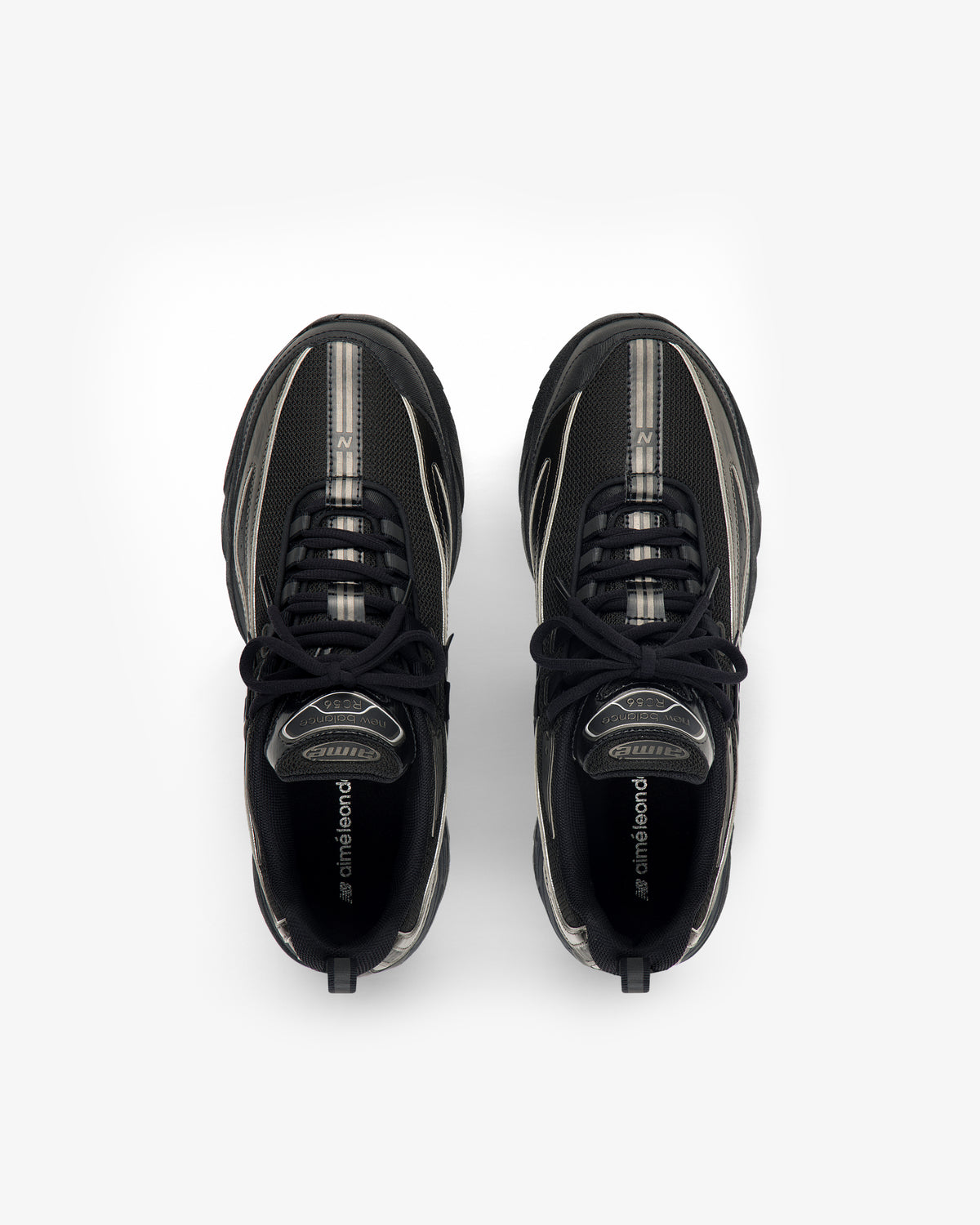 ALD / New Balance RC56 black and gray lace-up athletic shoes, top view on a white background.