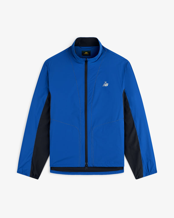 ALD / New Balance Performance Nylon Jacket, blue and black zip-up with long sleeves and chest logo.