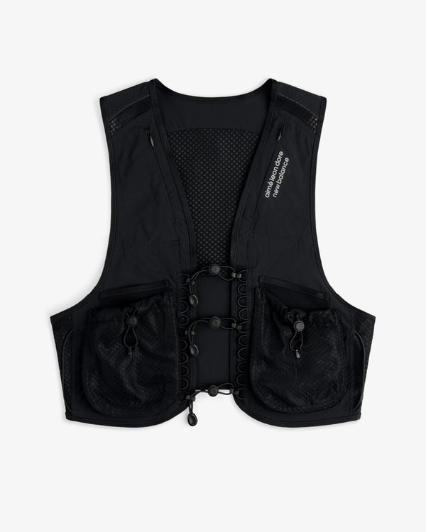 The ALD / New Balance Hydrovest is black with front mesh panels, adjustable cords, and two large zippered side pockets.