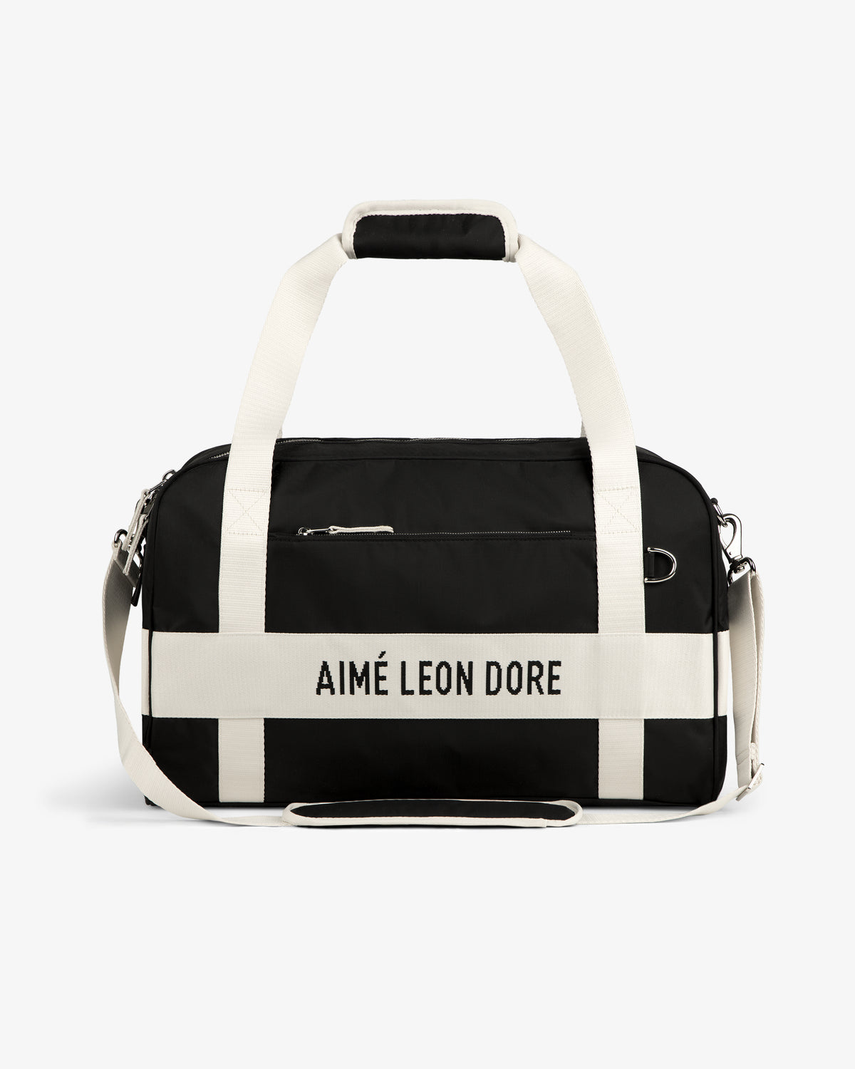 Nylon Duffle Bag with white straps and AIMÉ LEON DORE text on front, shown against a plain background.