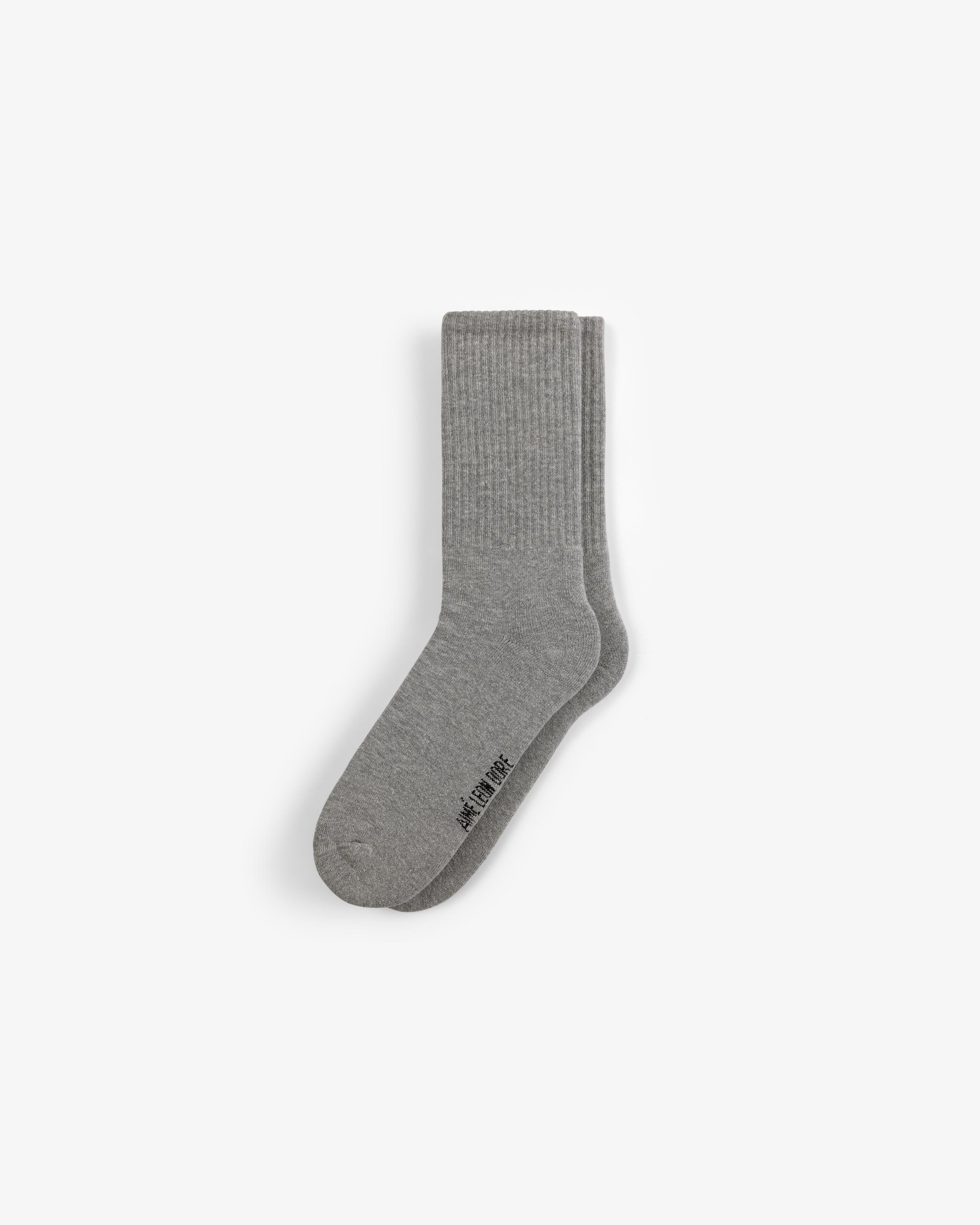 Crew Sock 3-Pack: gray crew socks with ribbed cuffs, folded together on a plain white background.