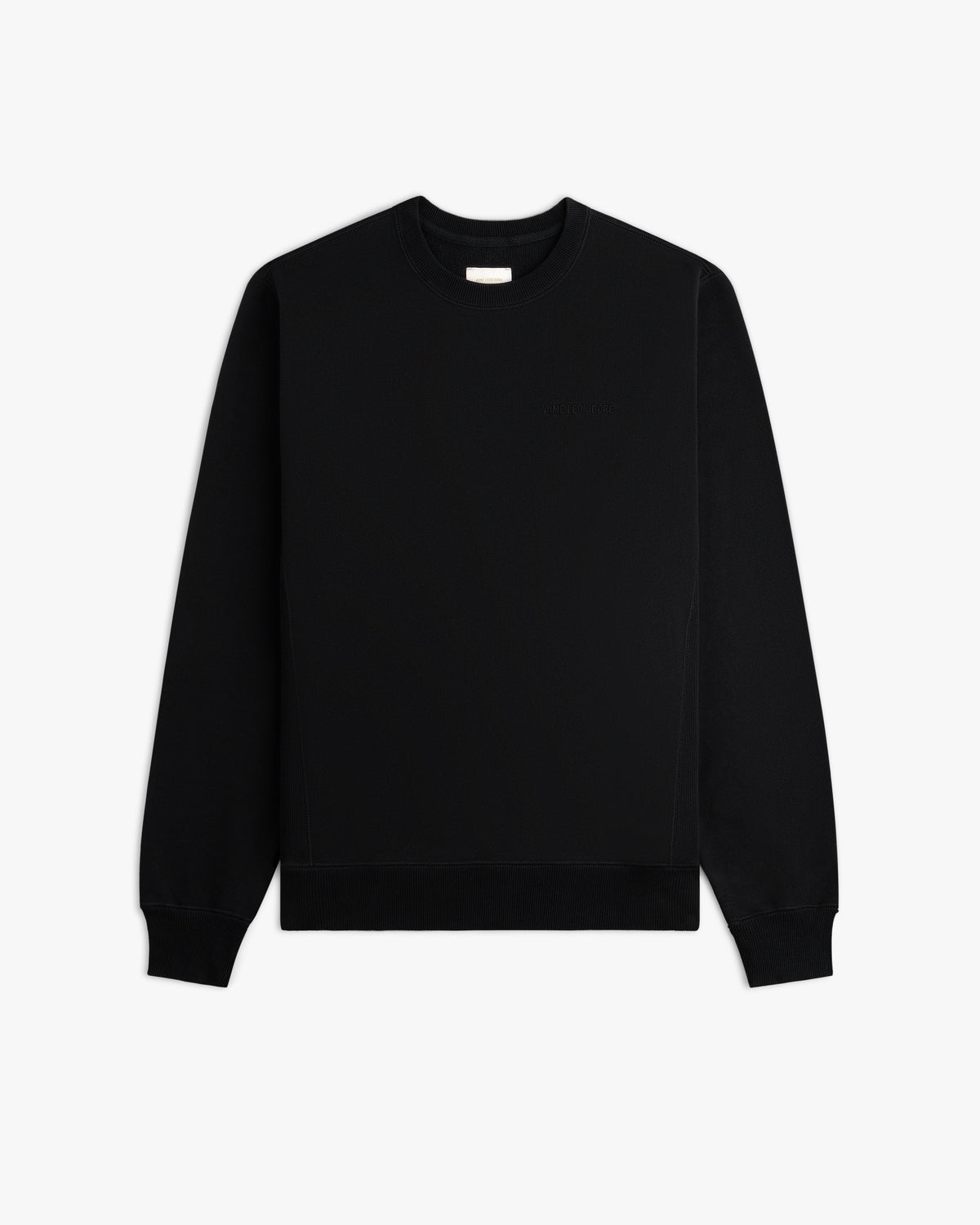 Tonal Logo Crewneck Sweatshirt: black, long sleeves, ribbed cuffs/waistband, shown on a white background.
