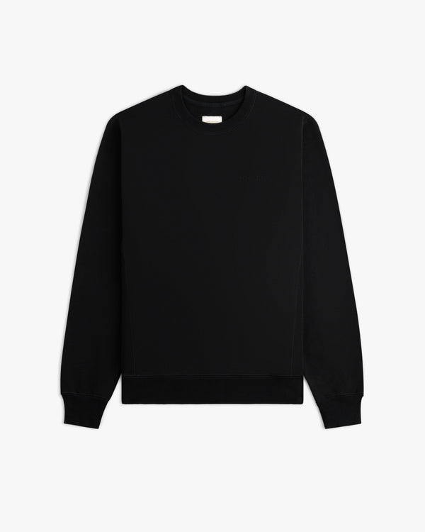 Tonal Logo Crewneck Sweatshirt: black, long sleeves, ribbed cuffs/waistband, shown on a white background.