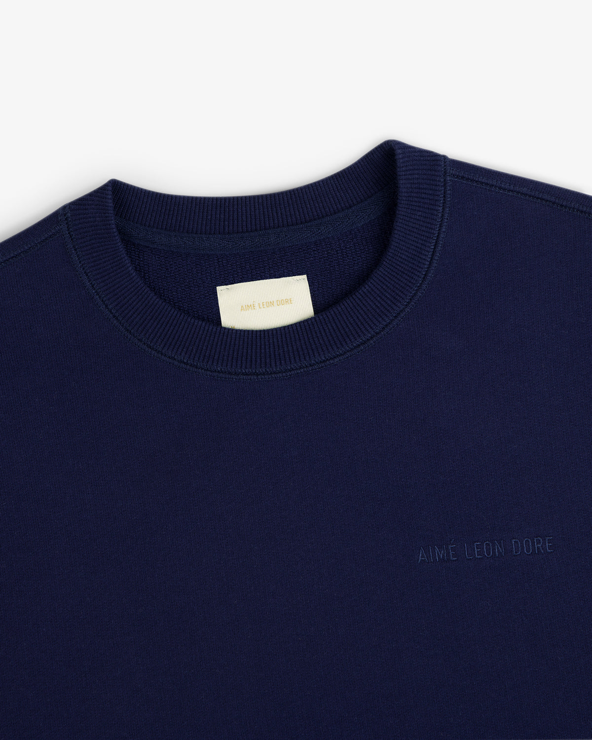Navy Tonal Logo Crewneck Sweatshirt with AIMÉ LEON DORE chest embroidery and branded neck tag.