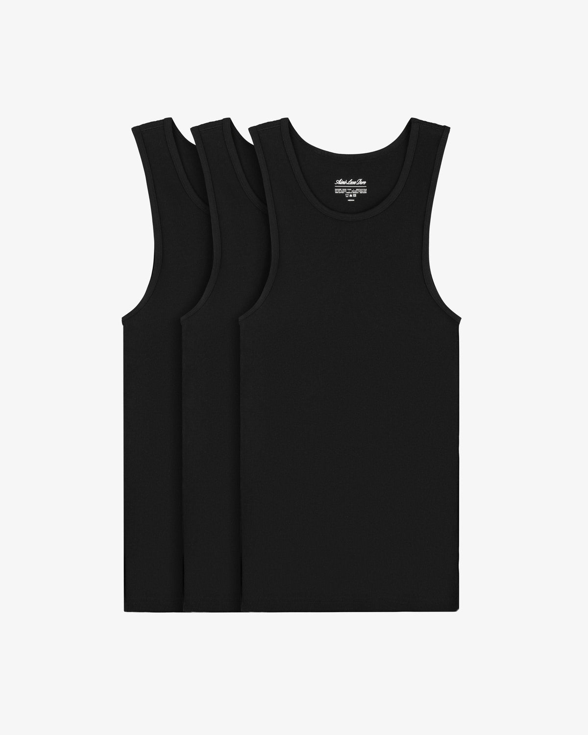 Three Tank Top 3-Pack black sleeveless tops are stacked together on a plain white background.