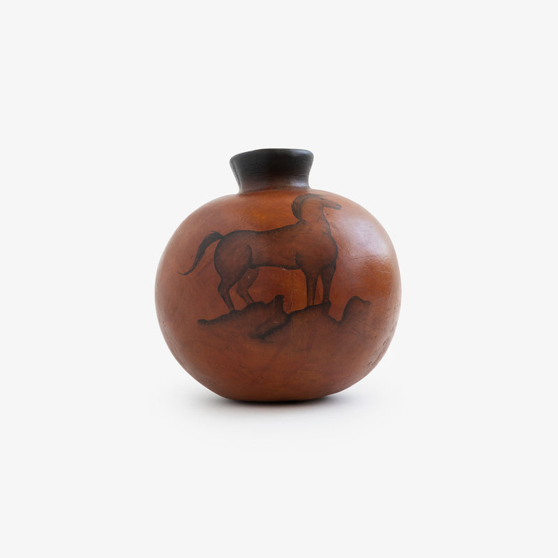 Red Clay Horse Motif Vase