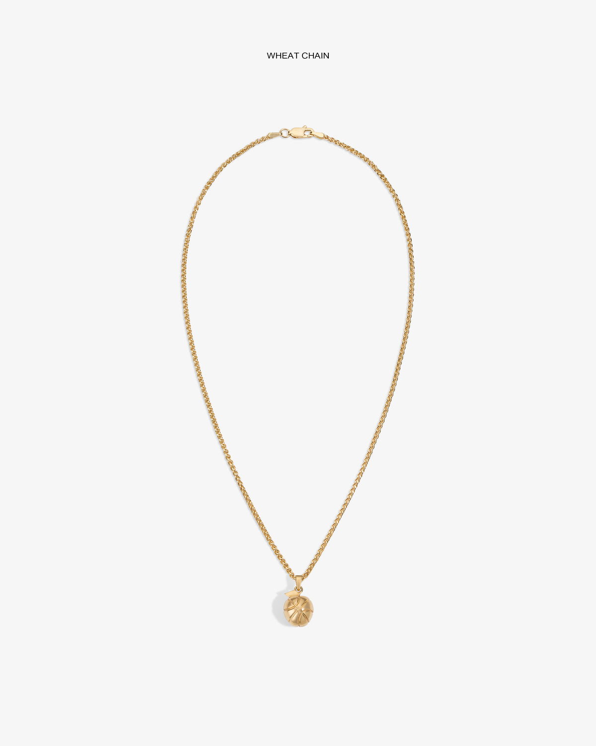 14Kt Sonny Apple Pendant on a gold wheat chain, shown against a white background.