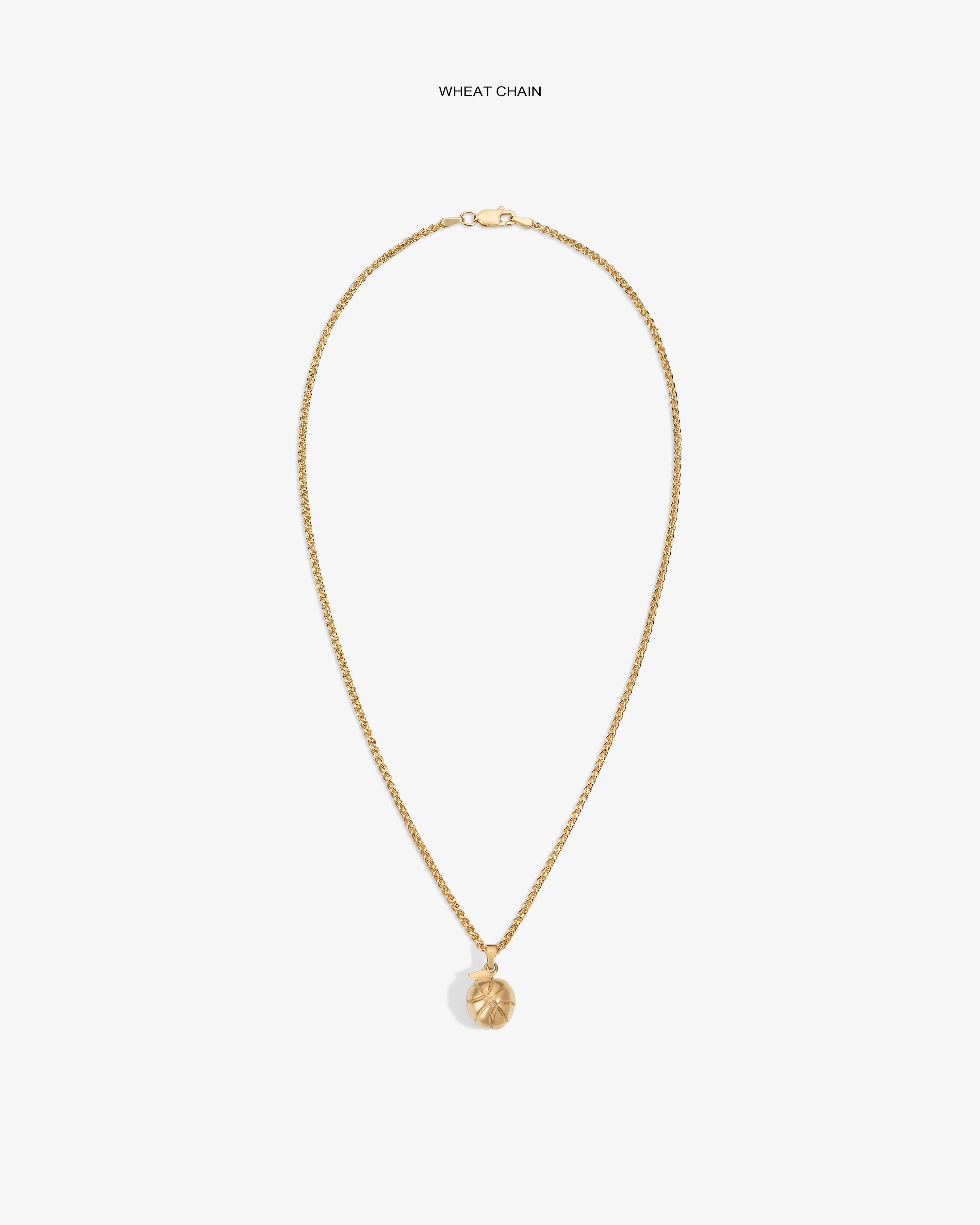 14Kt Sonny Apple Pendant on a gold wheat chain, shown against a white background.