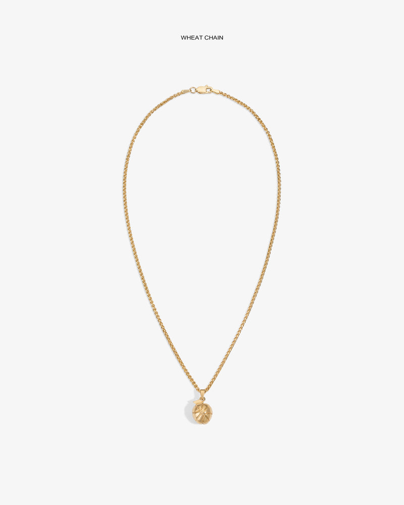14Kt Sonny Apple Pendant on a gold wheat chain, shown against a white background.