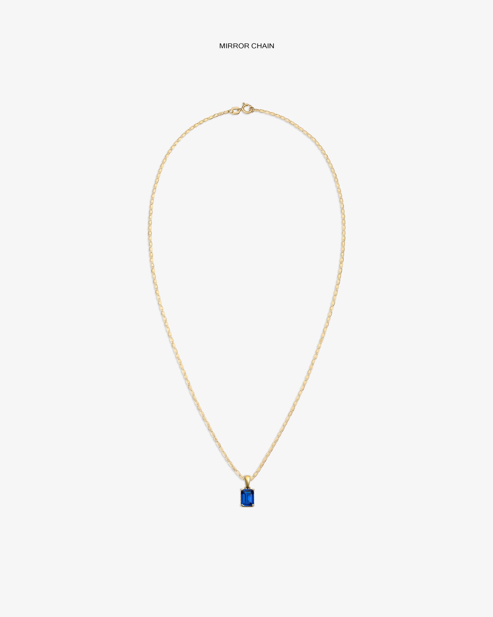 14Kt Gold Gemstone Pendant with a blue rectangular charm shown on a plain white background.