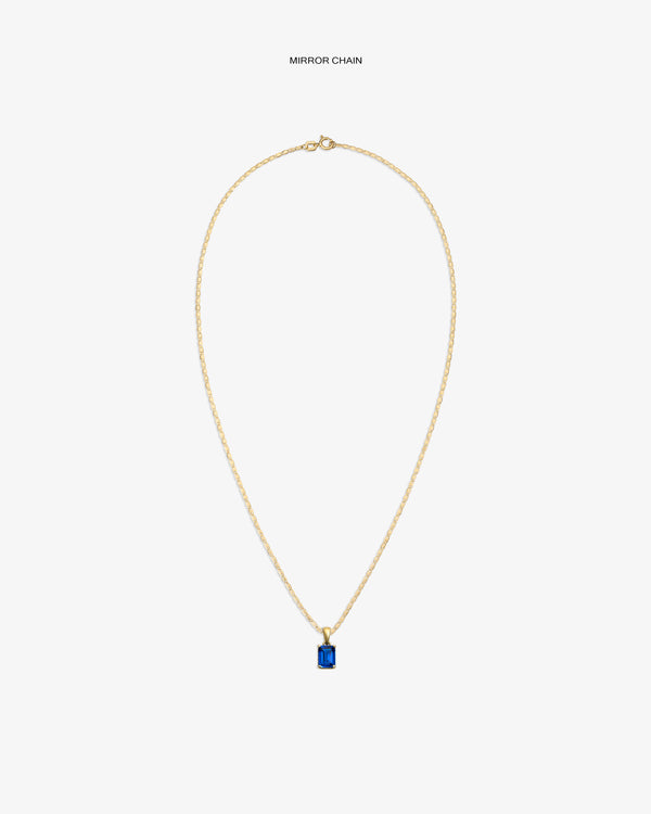 14Kt Gold Gemstone Pendant with a blue rectangular charm shown on a plain white background.