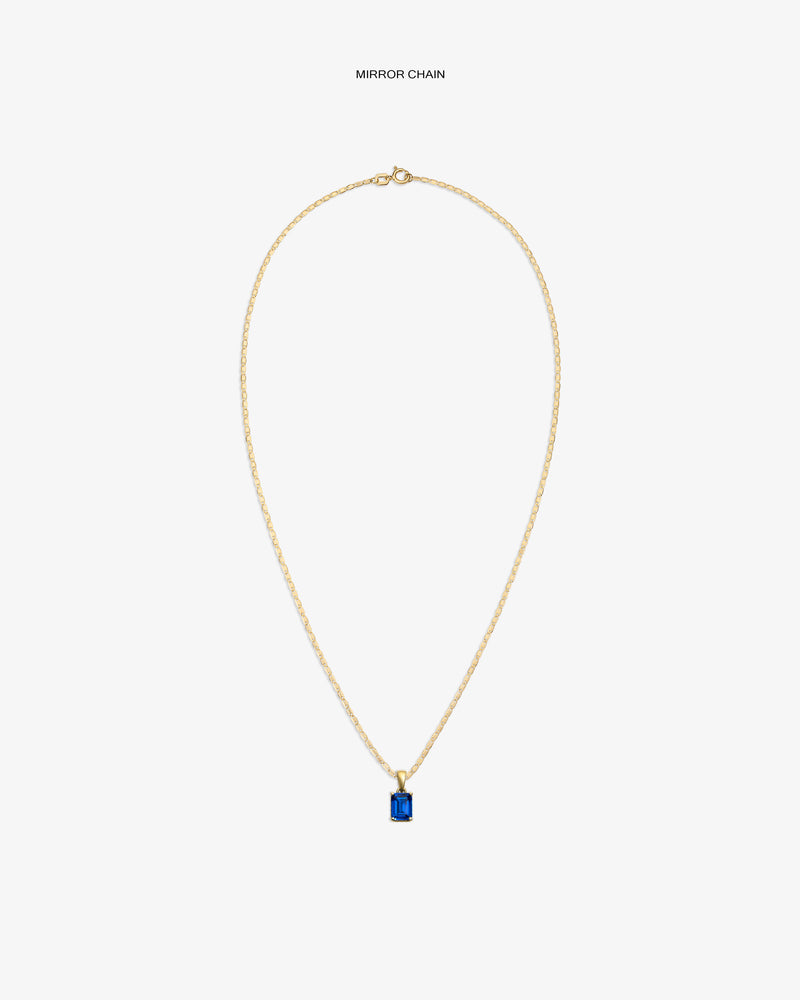 14Kt Gold Gemstone Pendant with a blue rectangular charm shown on a plain white background.