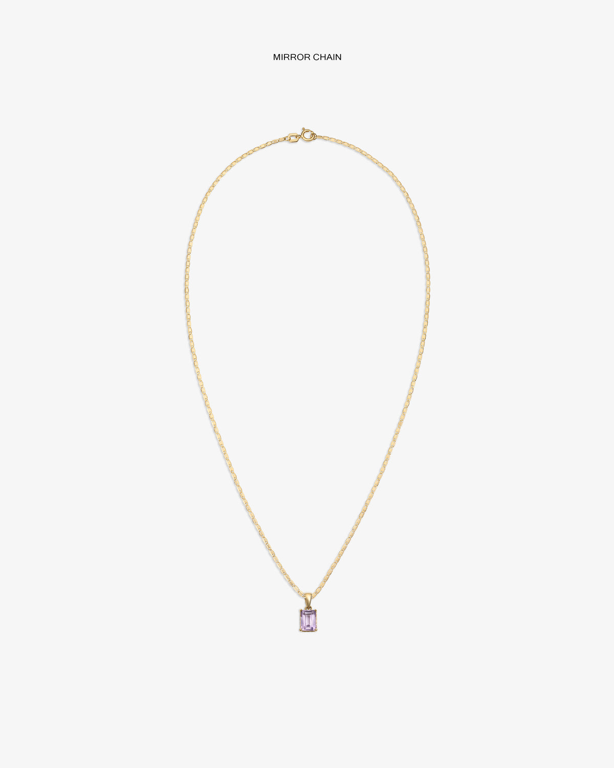 14Kt Gold Gemstone Pendant featuring a rectangular light purple stone, shown on a plain white background.