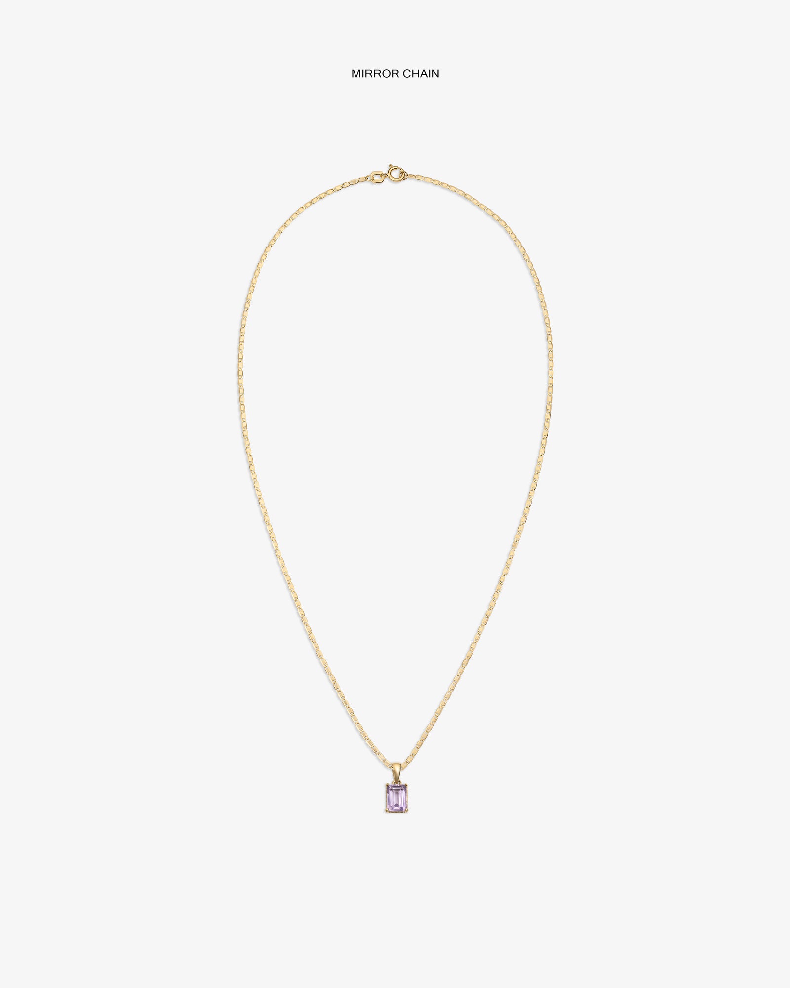 14Kt Gold Gemstone Pendant featuring a rectangular light purple stone, shown on a plain white background.