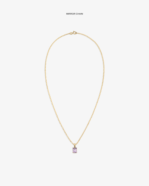 14Kt Gold Gemstone Pendant featuring a rectangular light purple stone, shown on a plain white background.
