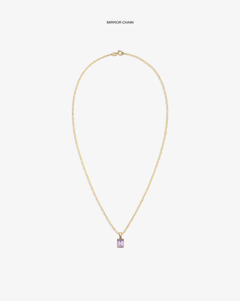 14Kt Gold Gemstone Pendant featuring a rectangular light purple stone, shown on a plain white background.