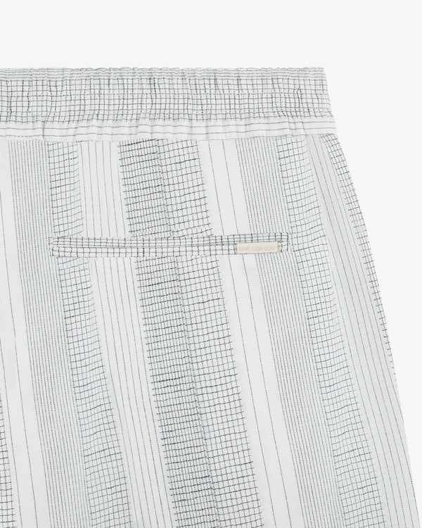 Fil Coupé Leisure Pant: white & gray stripes, elastic waistband, small back pocket.