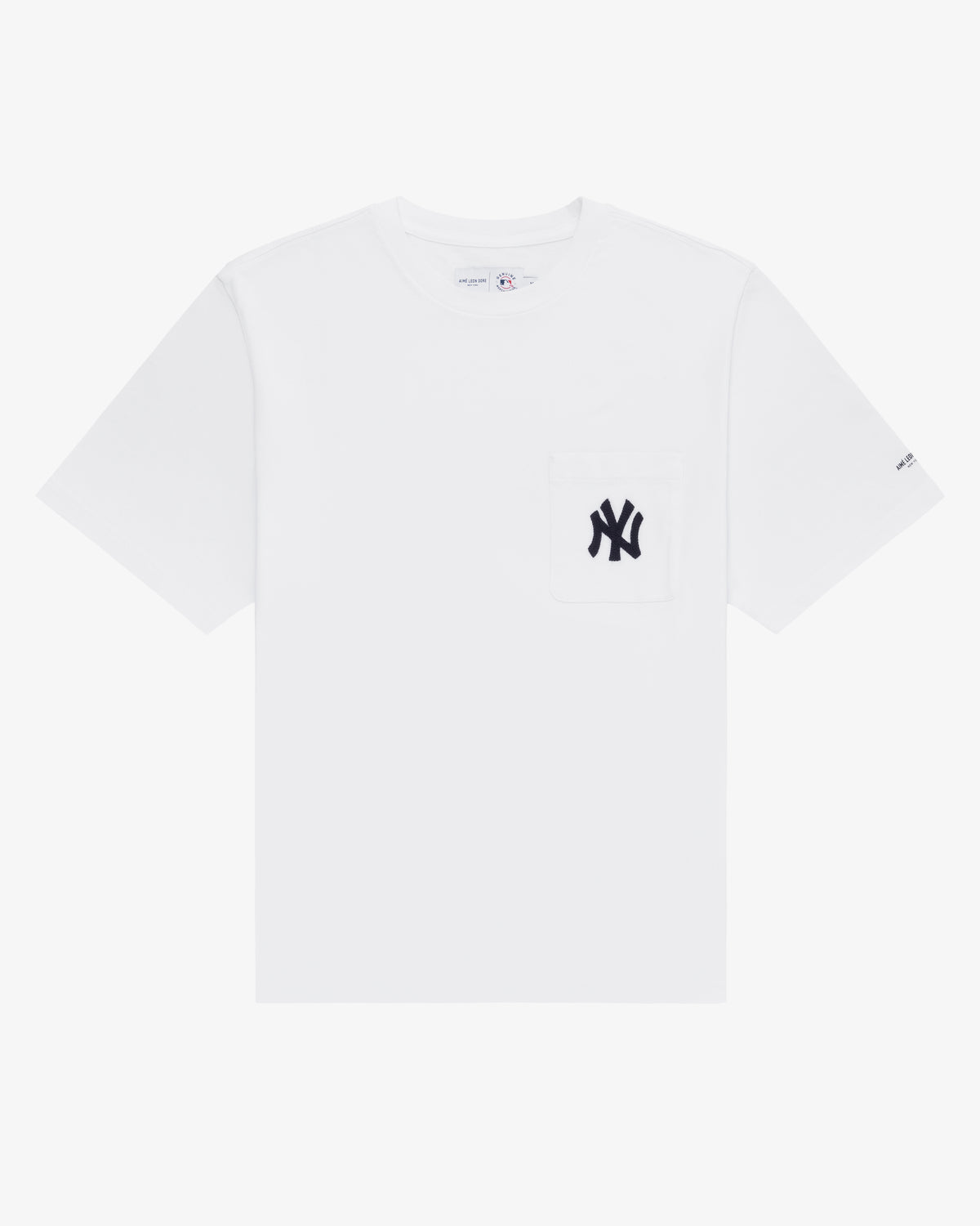 Yankees Chainstitch Pocket Tee: white short-sleeve with a black NY logo on the left chest pocket.