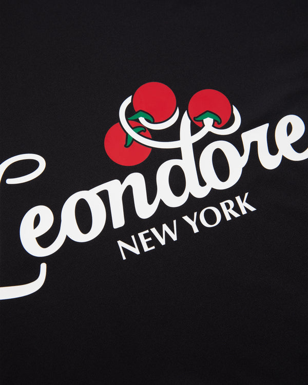 Black background with “Leondore NEW YORK” and three red cherries above, on the Team Leon Performance Jersey.