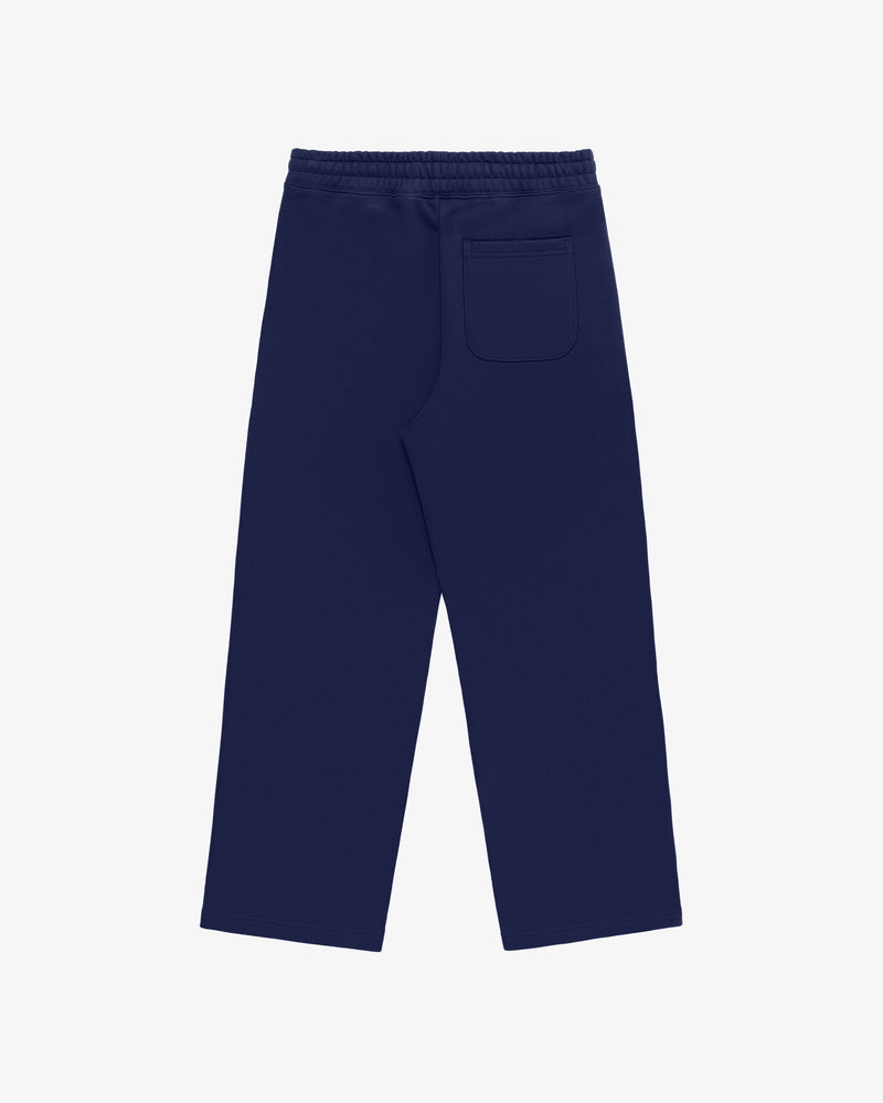 Unisphere Sweatpants in navy blue with an elastic waistband and a single back pocket, shown flat on a white background.