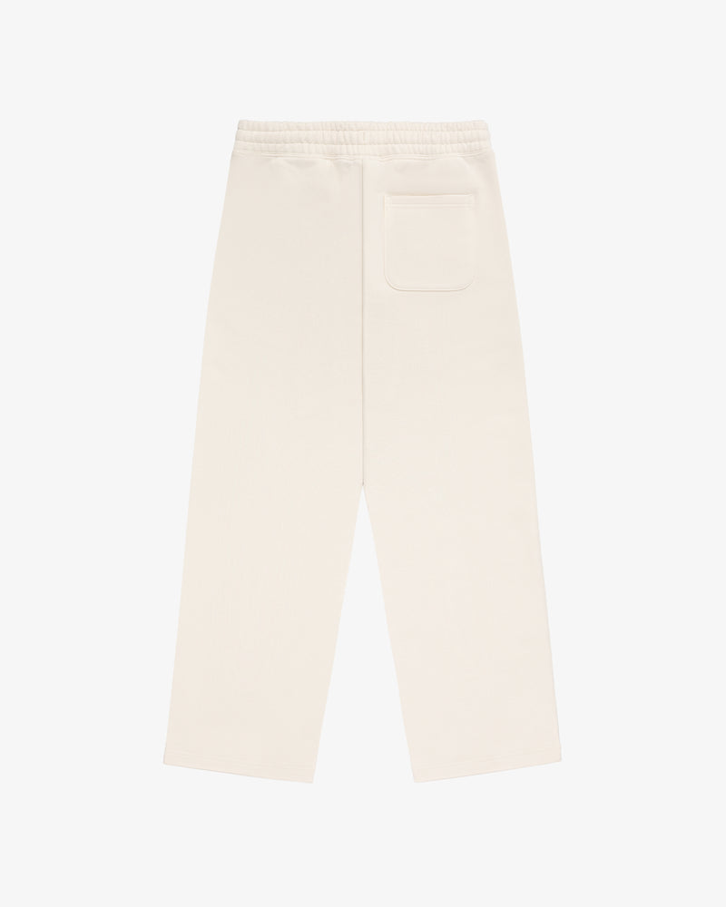 Back view of Unisphere Sweatpants in cream with elastic waistband and single back pocket, laid flat on white background.