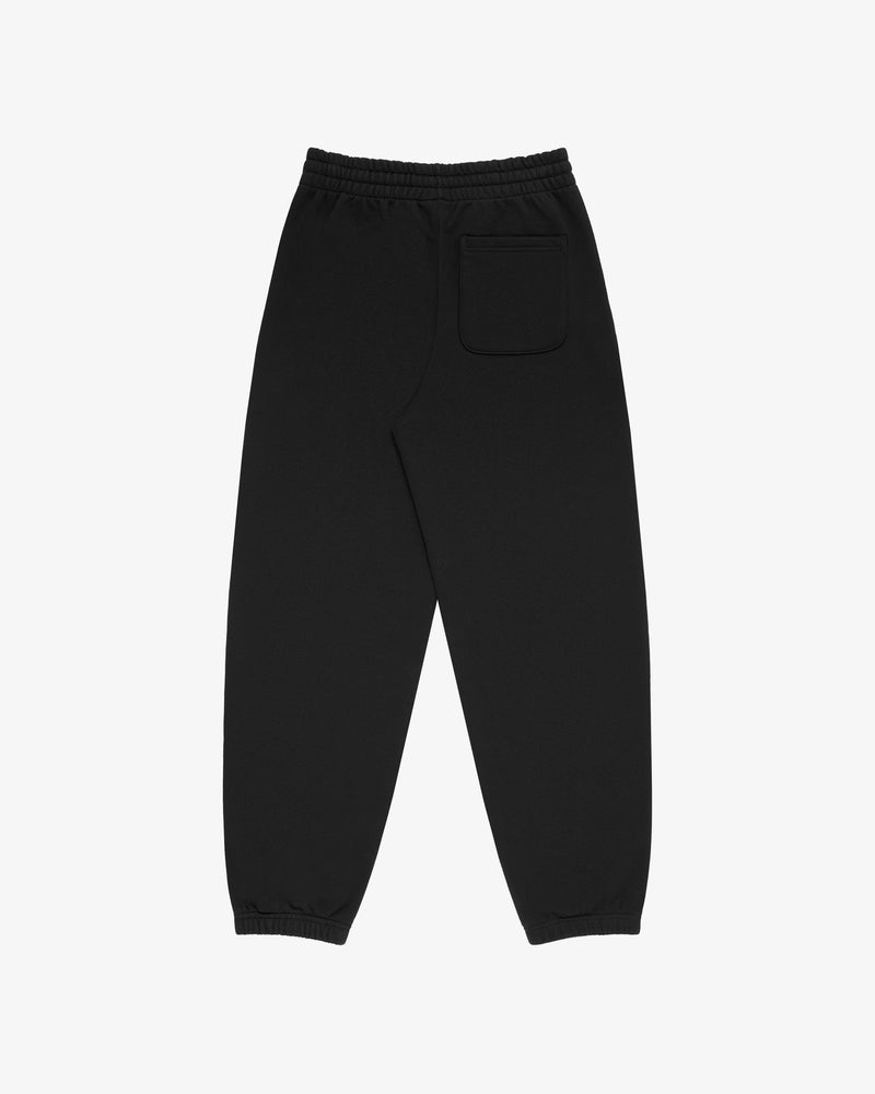 Micro Logo Sweatpants with elastic waistband, elastic cuffs, and a back pocket shown on a white background.
