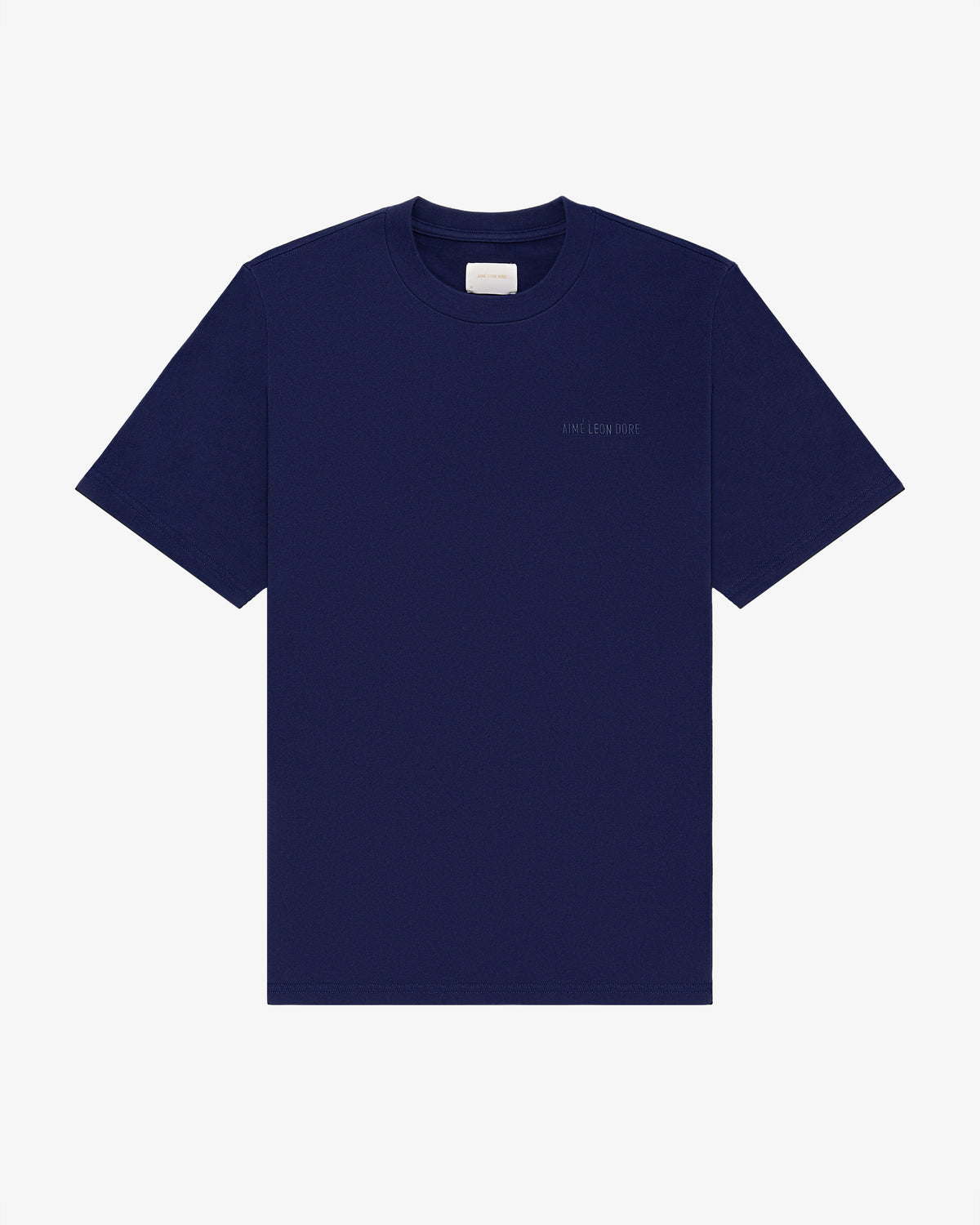 Navy Tonal Logo Tee, short sleeves, with a small white label inside the collar.