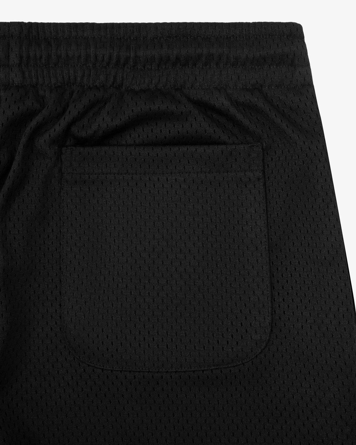 Close-up of the Logo Gym Short in black mesh with an elastic waistband and a single back pocket.