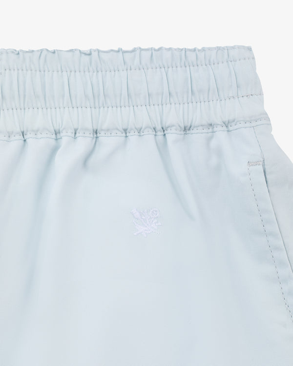 Cotton Lounge Pant: light blue, elastic waist, side pocket, and small white embroidered logo.