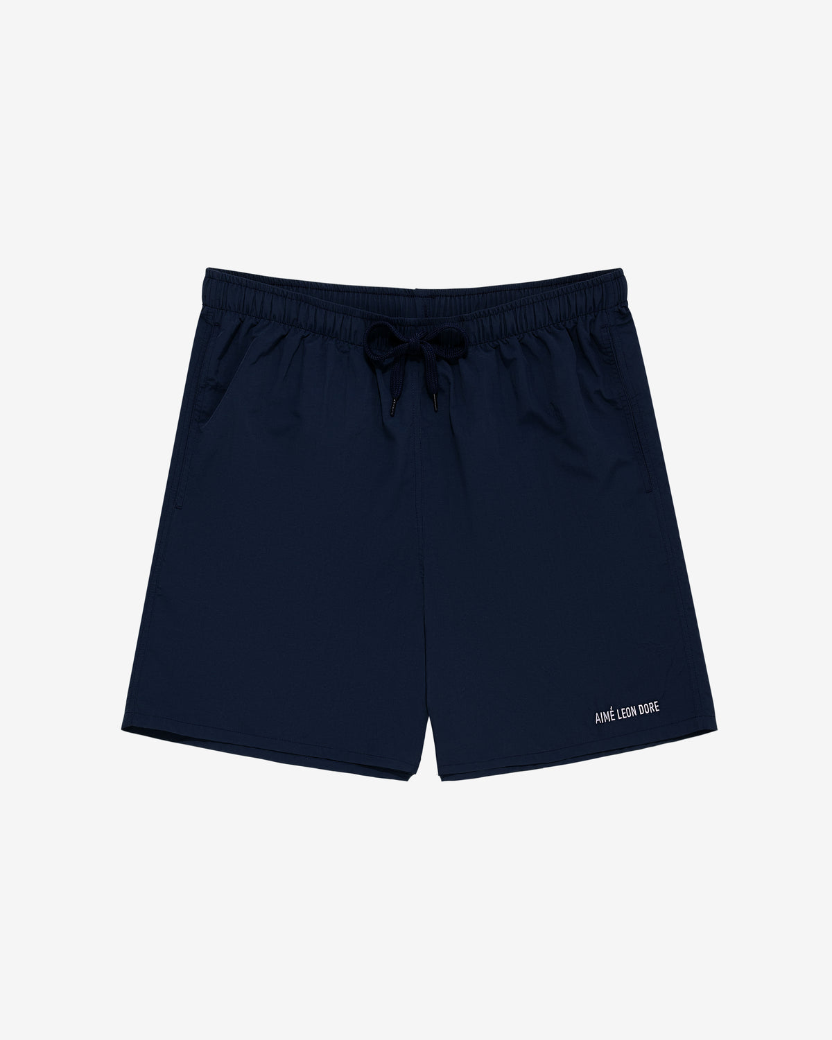 Core Nylon Short in navy with drawstring waist and AIMÉ LEON DORE text on the lower left leg.