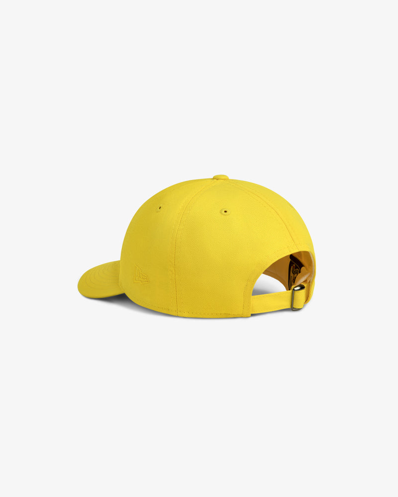 ALD / New Era Yankees Retro Fit Hat in yellow, shown from the back with an adjustable strap and metal buckle.