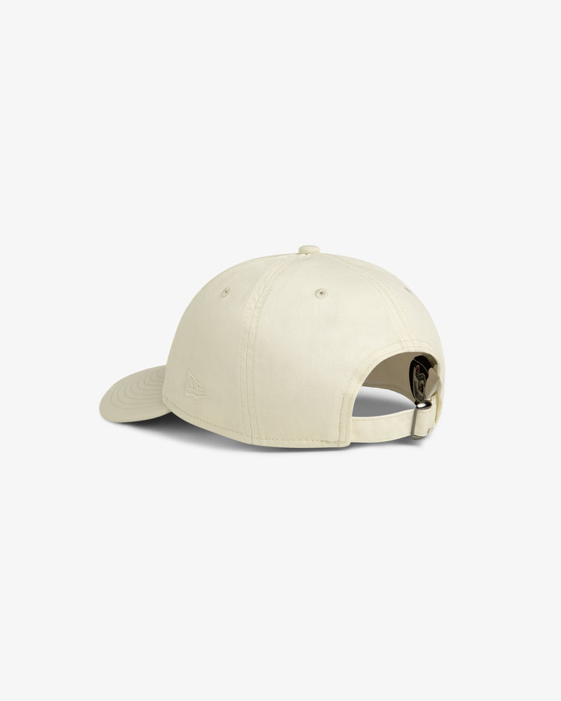The ALD / New Era Dodgers Retro Fit Hat in beige, shown from the back with an adjustable metal-buckle strap.
