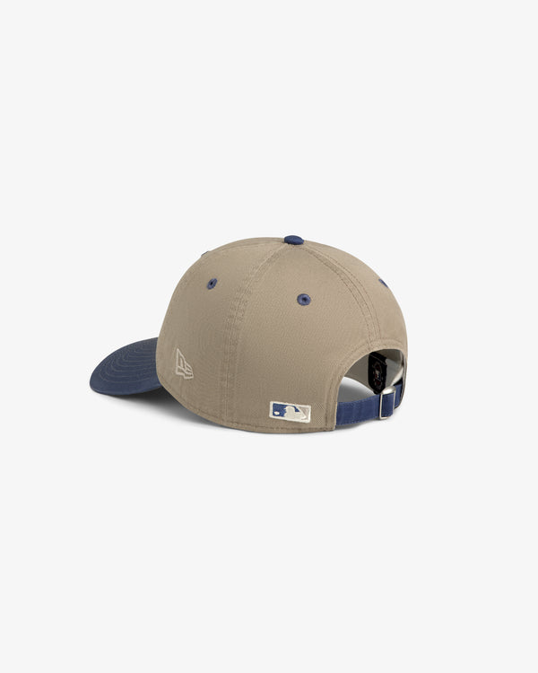 ALD / LA Dodgers Colorblock Ballpark Hat in tan/navy, back view with adjustable strap and MLB logo patch.