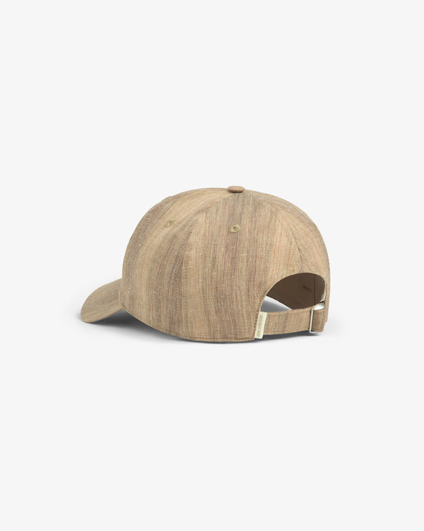 Safari Heritage Hat in tan textured fabric, shown from the back with adjustable strap and curved brim.