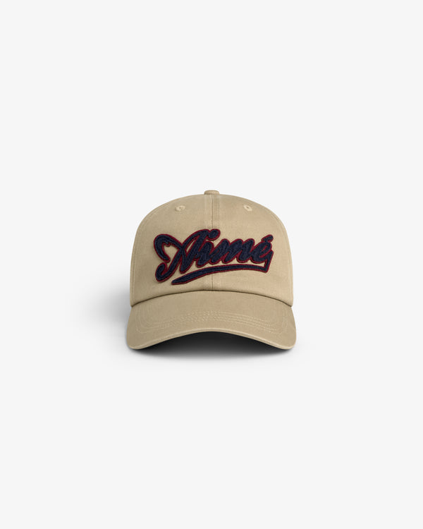 Beige Cycling Logo Hat with “Amine” embroidered in bold, dark letters on the front, shown on a white background.