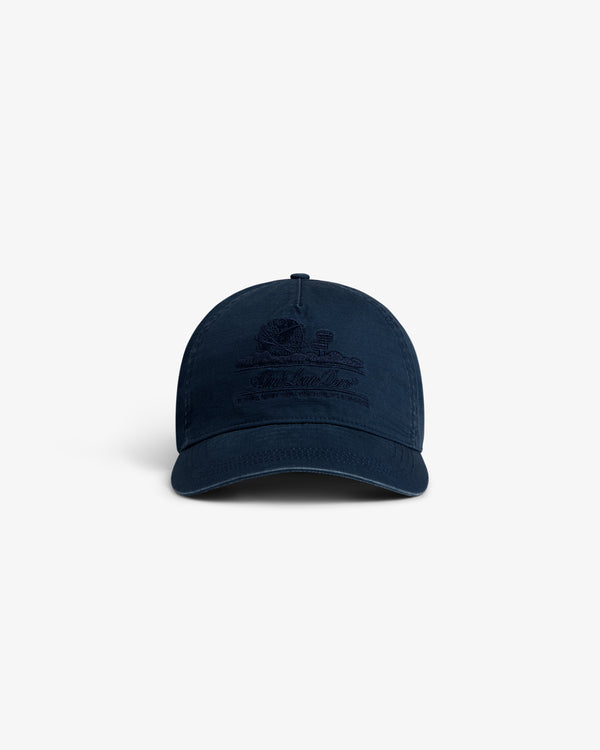 Sun Faded Unisphere Hat in navy with subtle front embroidery, shown against a plain white background.