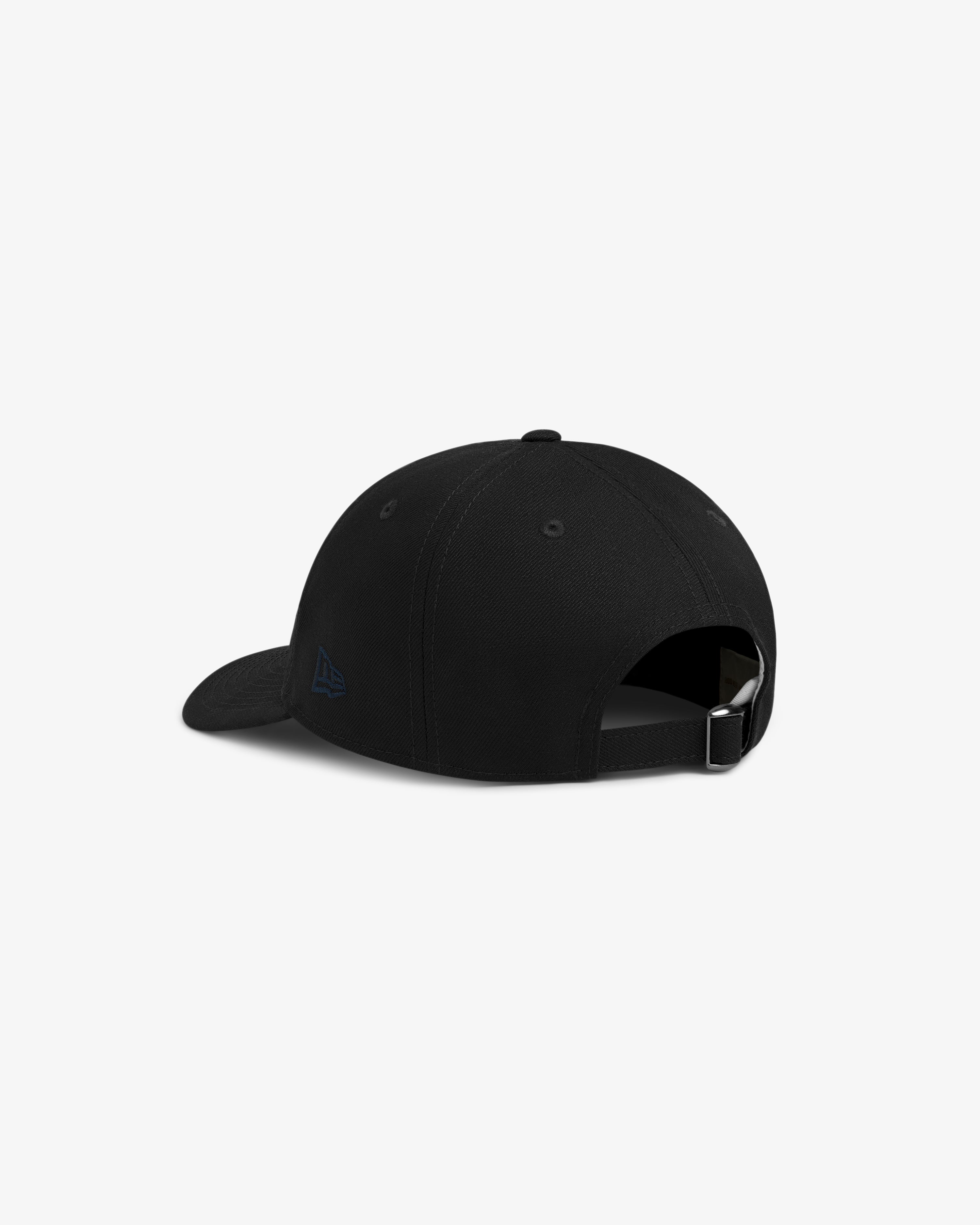 The ALD / New Era Highlanders Retro Fit Hat, black, has an adjustable strap and small side logo shown from the back.