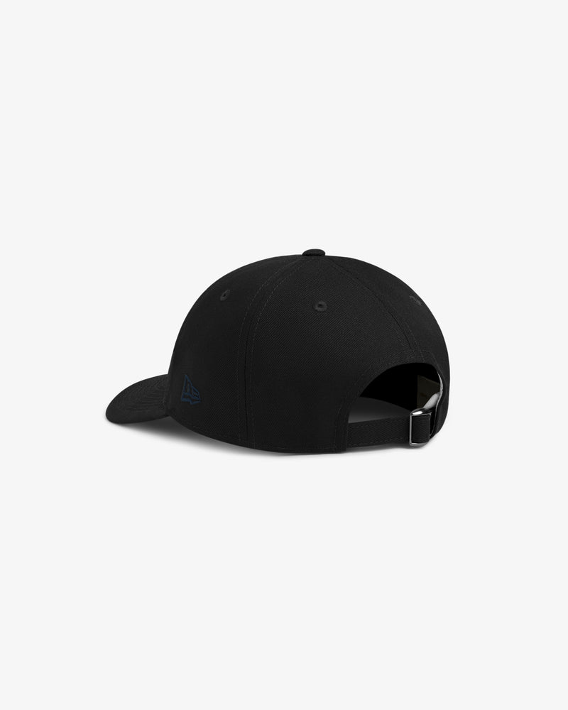 The ALD / New Era Highlanders Retro Fit Hat, black, has an adjustable strap and small side logo shown from the back.