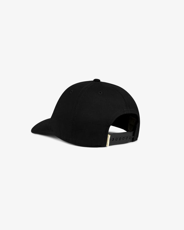 Fassianos Graphic Hat in black shown from the back with an adjustable snap closure on a white background.
