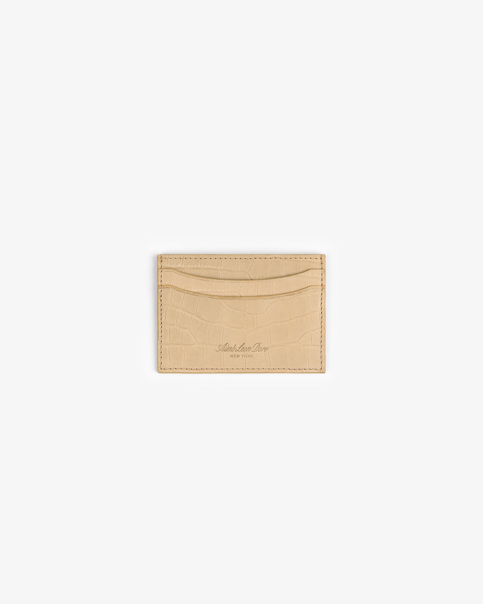 Beige Croc-Embossed Nubuck Cardholder with two slots and subtle detailing, centered on a white background.