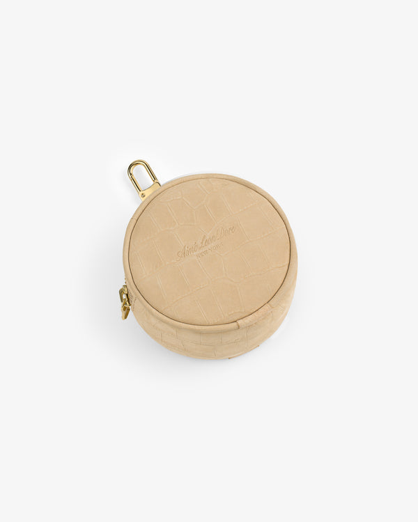 Croc-Embossed Nubuck Keychain Pouch with gold zipper and clip, shown on a white background.