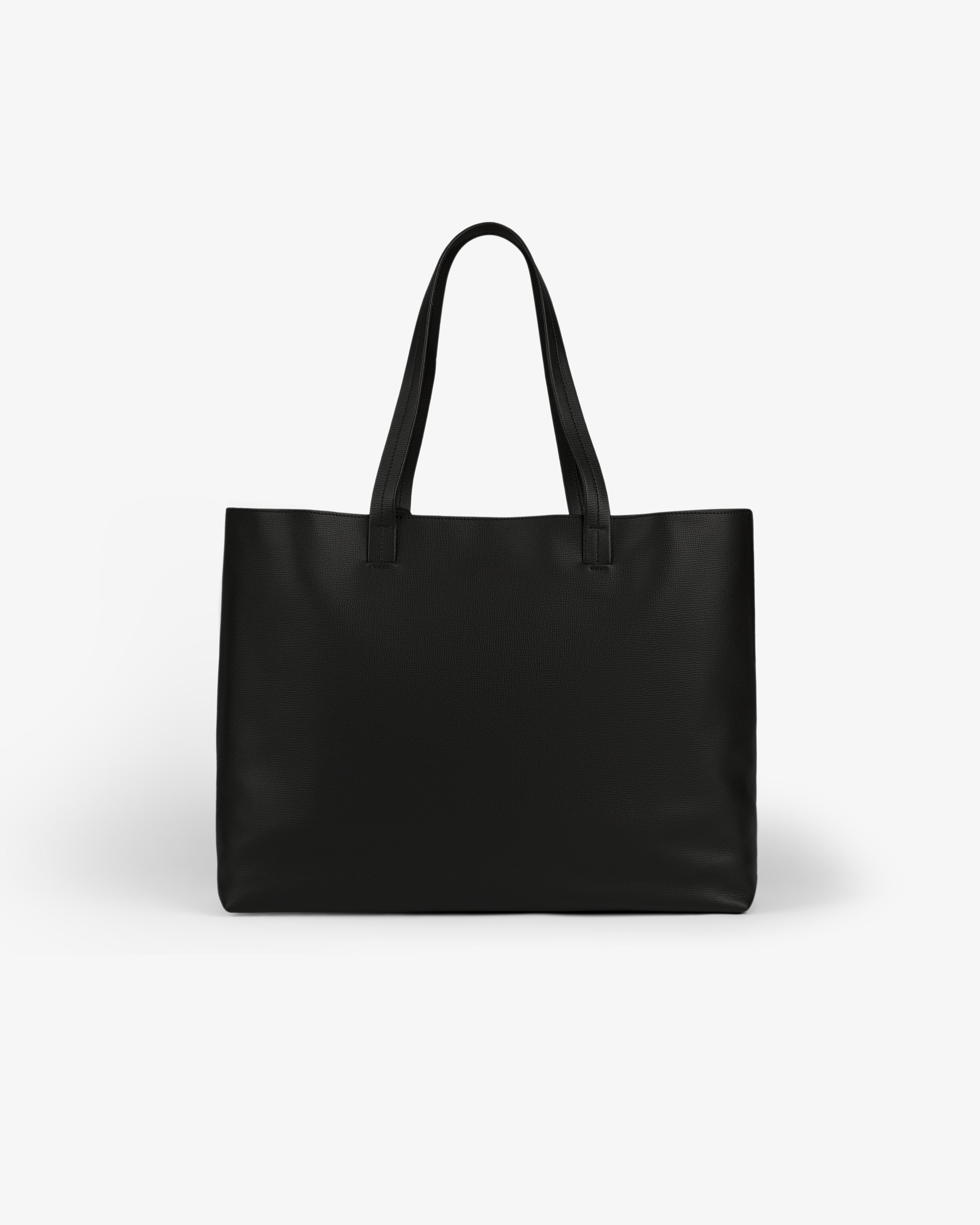 Full Grain Leather Tote Bag in black leather with two handles, shown against a plain white background.
