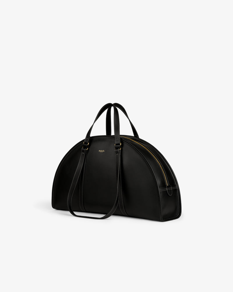 Full Grain Leather Weekender Bag, dome-shaped with double handles and a shoulder strap on a plain white background.