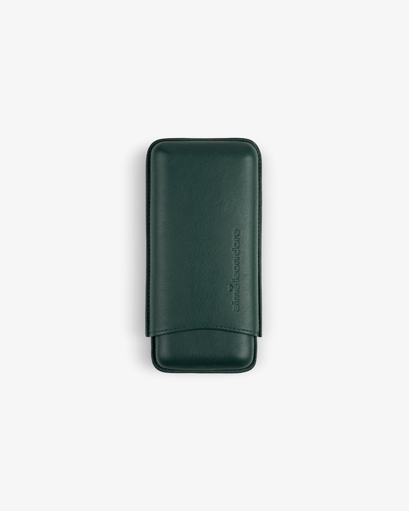 ALD Golf Leather Cigar Case in dark green leather with rounded edges, shown on a plain white background.