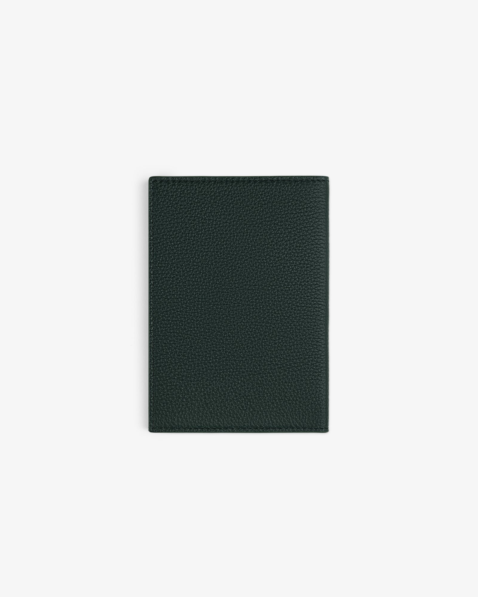 A closed, textured dark green Leather Passport Holder is shown on a white background.